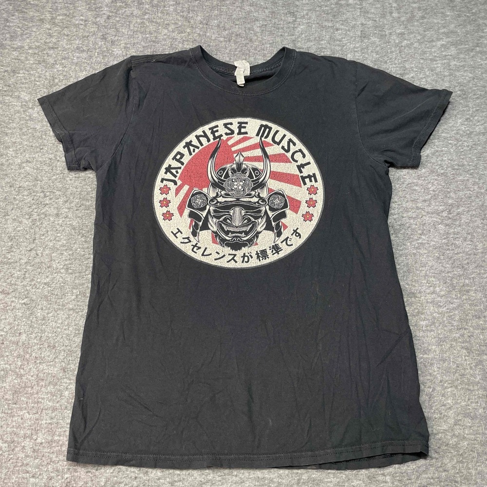 Gildan Japanese Muscle Graphic T-Shirt Medium Black Samurai Car Culture Men‎